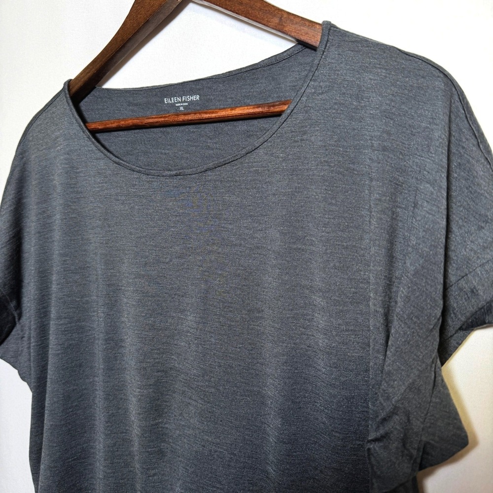 Eileen Fisher Silk Cotton Blend Short Sleeve Scoop Neck Boxy Top Grey XL